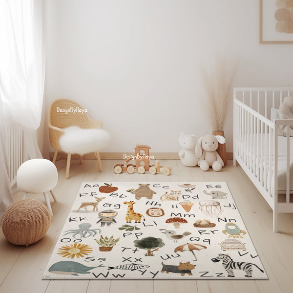 Baby Animals ABC Rug / World map Area Rug