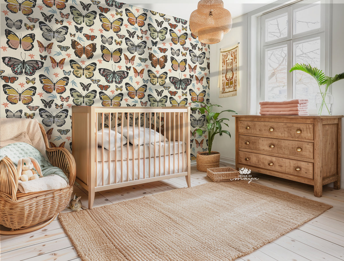 Wallpaper Bohemian Baby Nursery Decor Boho Butterfly Wallpaper