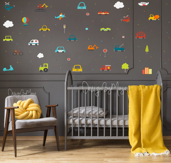 City Transportation Vintage Vehicles - Fabric Nursery Wall Art Decals