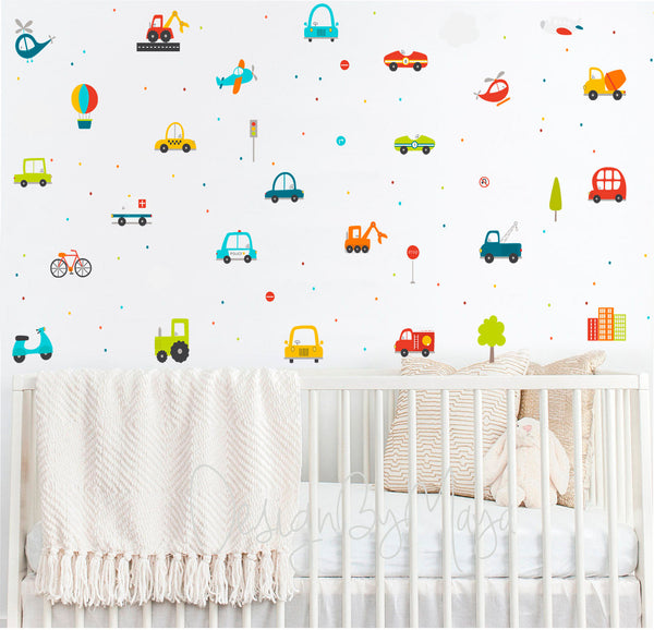 City Transportation Vintage Vehicles - Fabric Nursery Wall Art Decals