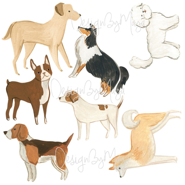 Watercolor Dogs wall decals - Fabric Nursery Wall Art Decals