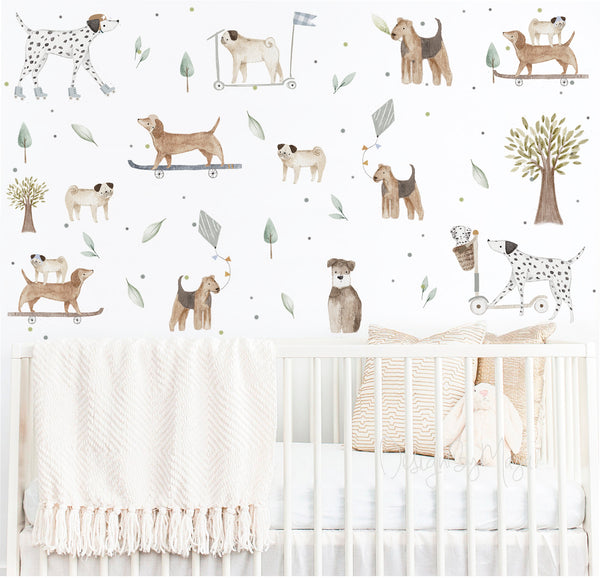 Watercolor Dogs wall decals - Fabric Nursery Wall Art Decals