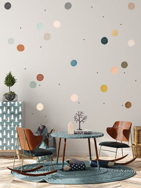 Rainbow of Watercolor Polka Dots - Fabric Nursery Wall Art Decals