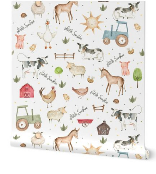 Farm wallpaper Baby animals and Foliage - Nursery Wall Decor Wallpapers