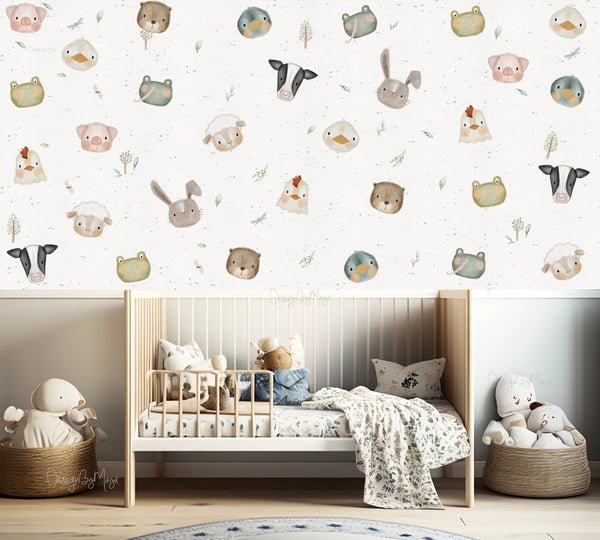 Farm Animals Faces - Fabric Nursery Wall Art Decals