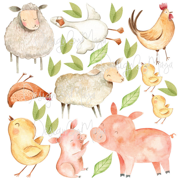 Farm Animals Faces - Fabric Nursery Wall Art Decals