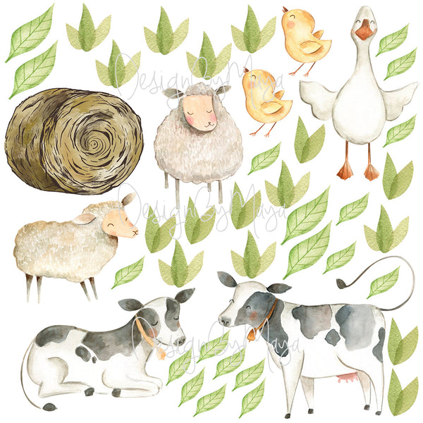 Farm Animals Faces - Fabric Nursery Wall Art Decals