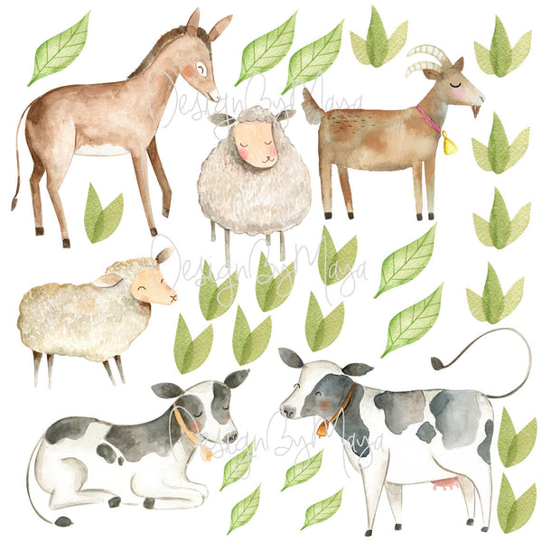 Farm Animals Faces - Fabric Nursery Wall Art Decals