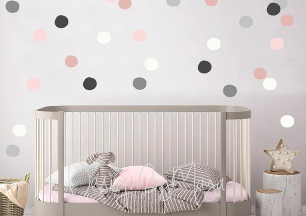 Rainbow of Watercolor Polka Dots - Fabric Nursery Wall Art Decals