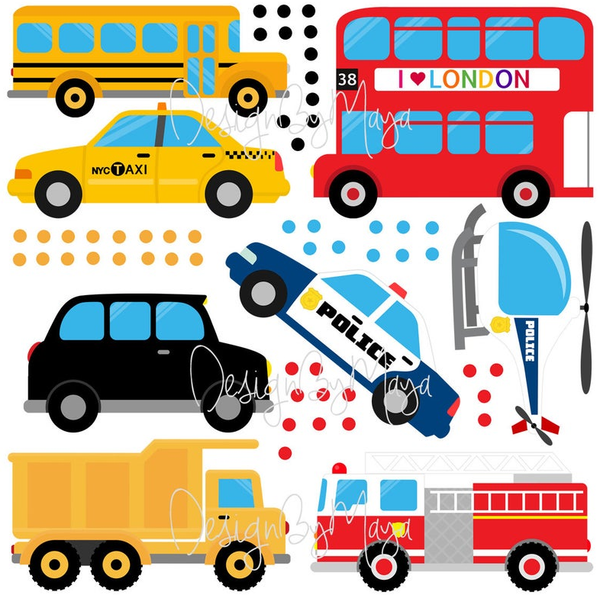 City Transportation Vintage Vehicles - Fabric Nursery Wall Art Decals
