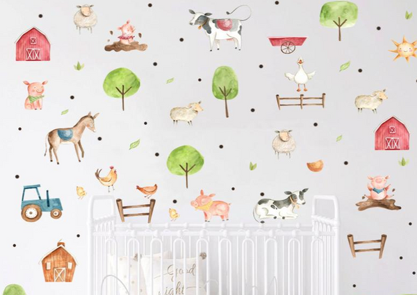 Farm Animals Faces - Fabric Nursery Wall Art Decals