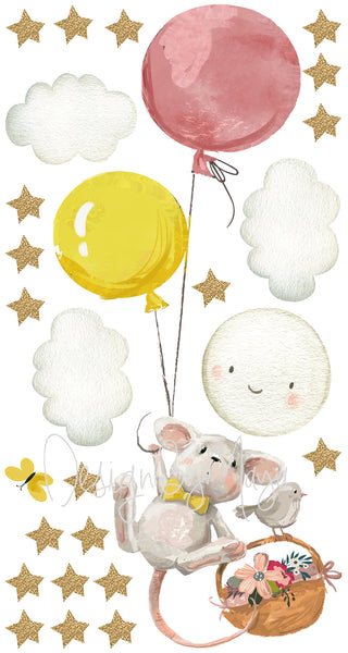 Hot Air Balloons and Planes Set - Fabric Nursery Wall Art Decals