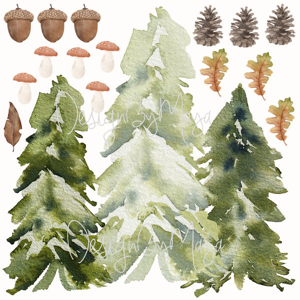 Mushrooms & Pine Trees - Fabric Nursery Wall Art Decals