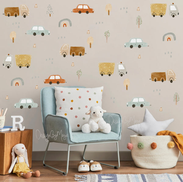 City Transportation Vintage Vehicles - Fabric Nursery Wall Art Decals