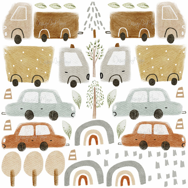 City Transportation Vintage Vehicles - Fabric Nursery Wall Art Decals