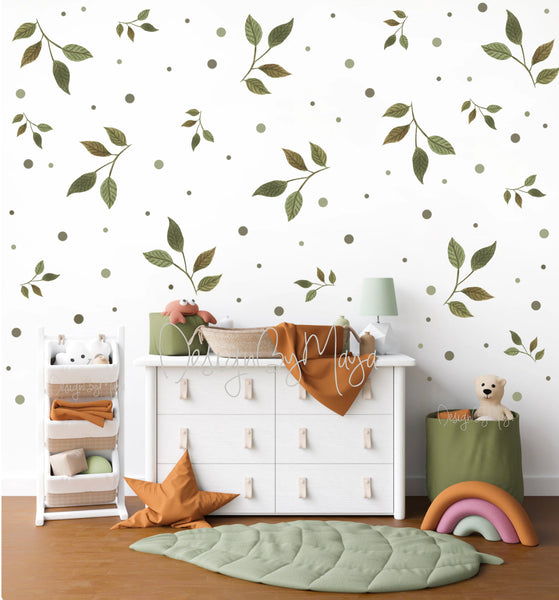 Watercolor Foliage and Leaves - Fabric Nursery Wall Art Decals