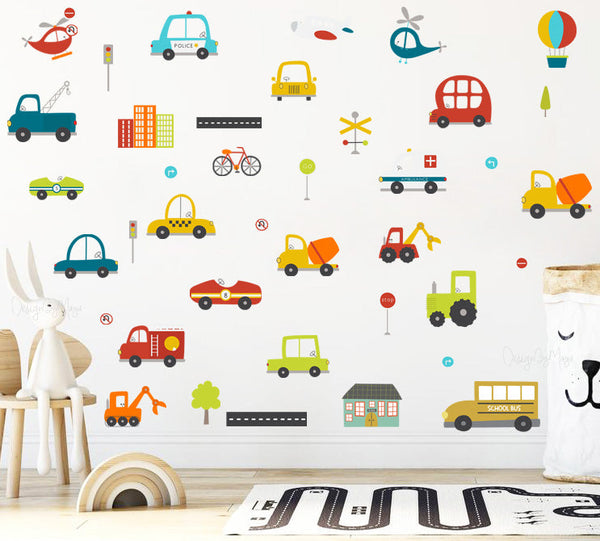 City Transportation Vintage Vehicles - Fabric Nursery Wall Art Decals