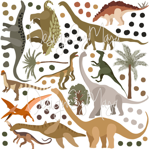 Vintage Dinosaur Decals - Fabric Nursery Wall Art Decals