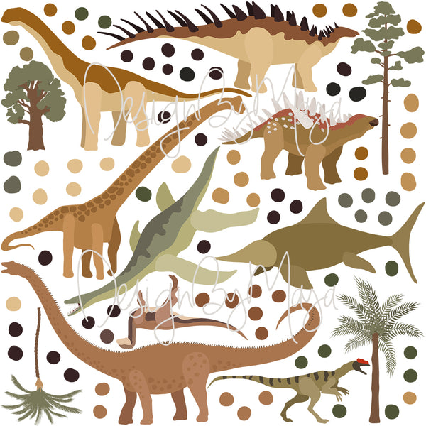 Vintage Dinosaur Decals - Fabric Nursery Wall Art Decals