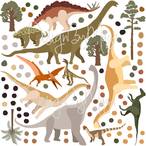 Vintage Dinosaur Decals - Fabric Nursery Wall Art Decals