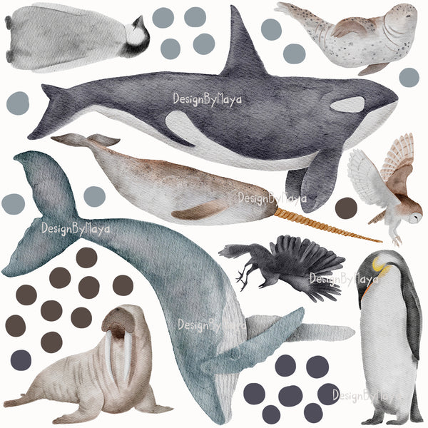 Arctic Animal Friends - Fabric Nursery Wall Art Decals