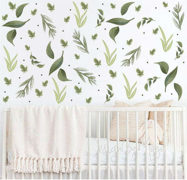 Watercolor Foliage and Leaves - Fabric Nursery Wall Art Decals