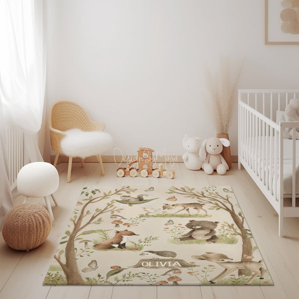Woodland Animals ABC Rug - 100 Acre Wood Map / World map Area Rug