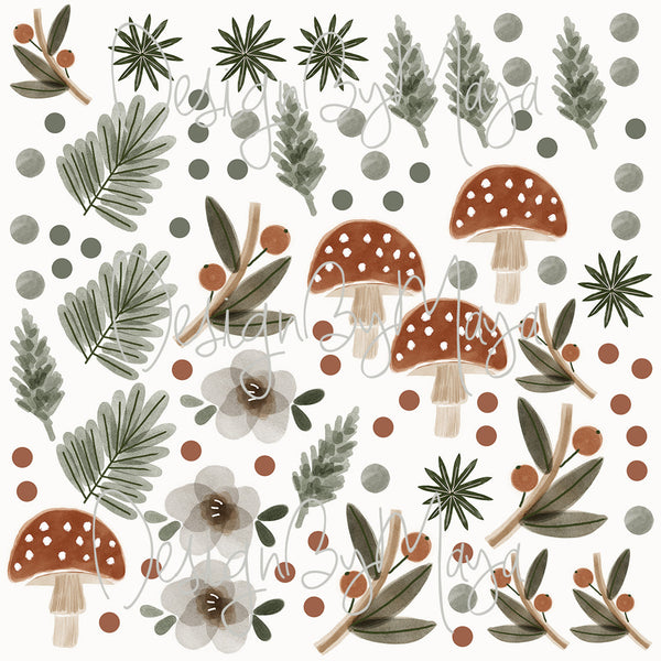 Mushrooms & Pine Trees - Fabric Nursery Wall Art Decals