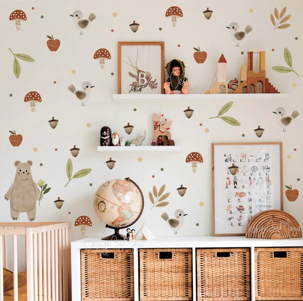 Mushrooms & Pine Trees - Fabric Nursery Wall Art Decals