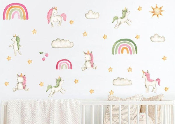 Baby Rainbow Unicorns- Fabric Nursery Wall Art Decals