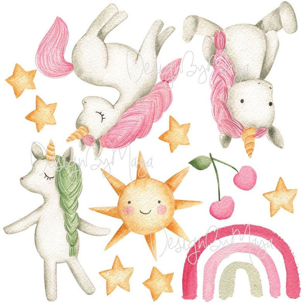 Baby Rainbow Unicorns- Fabric Nursery Wall Art Decals