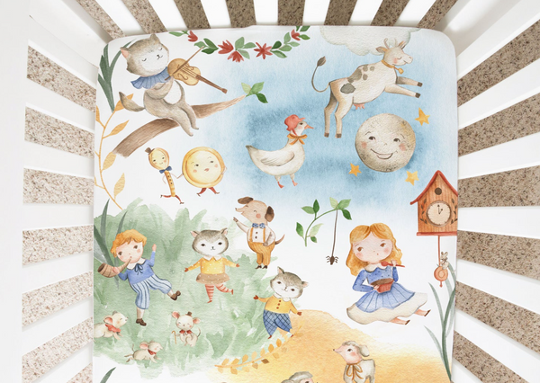 Watercolor Nursery Rhyme Fairy Tales - Minky / Jersey Crib Sheets