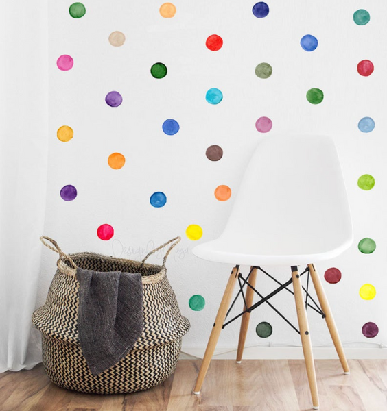 Rainbow Watercolor Polka Dots - Fabric Nursery Wall Art Decals