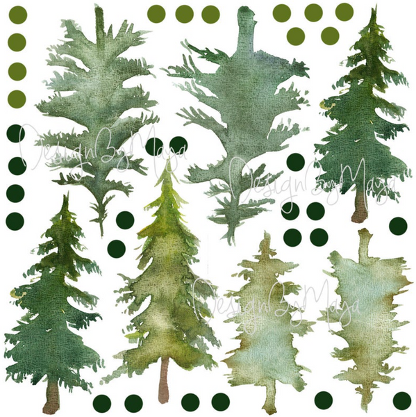 Woodland Pine Trees and Polka Dots - Fabric Nursery Wall Art Decals