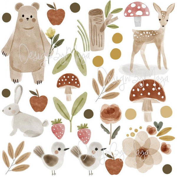 Woodland Baby Bear and Friends - Fabric Nursery Wall Art Decals