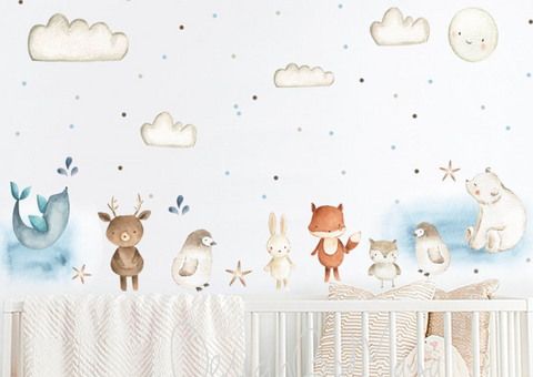Arctic Polar Bear and Friends - Fabric Nursery Wall Art Decals