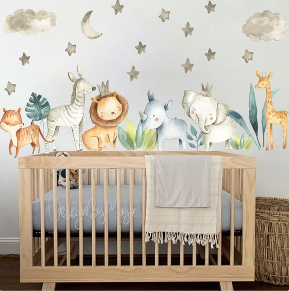 Safari Animals, Jungle Creatures - Fabric Nursery Wall Art Decals