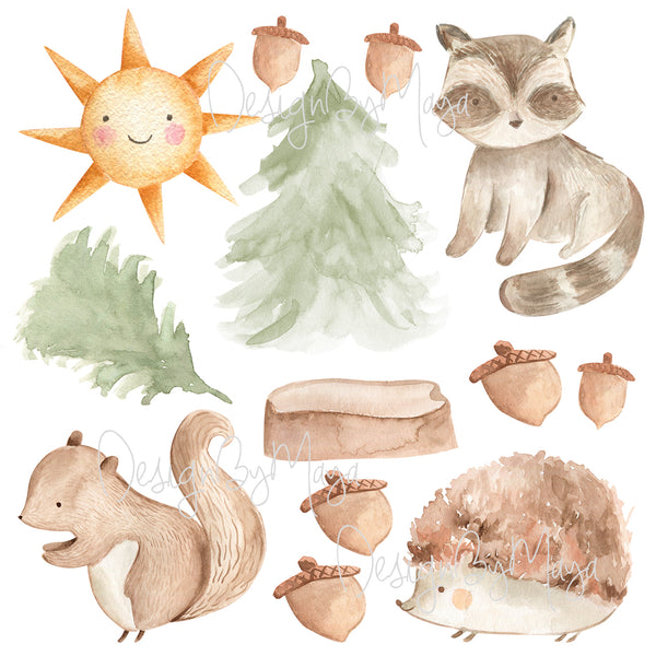 Baby Woodland Animals, Woodland Creatures - Fabric Nursery Wall Art Decals
