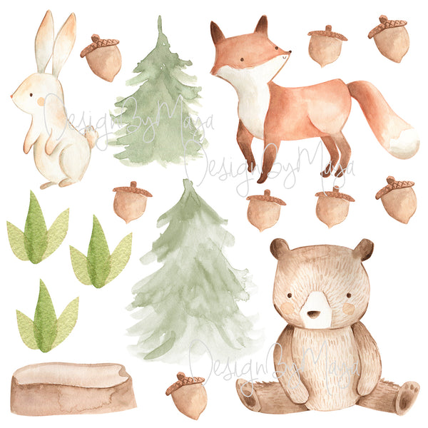 Baby Woodland Animals, Woodland Creatures - Fabric Nursery Wall Art Decals