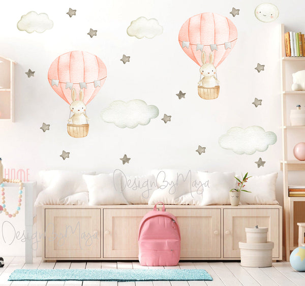 Baby animal inside Hot Air Balloon - Fabric Nursery Wall Art Decals