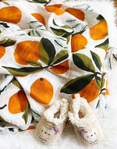 Mandarin Citrus Clementines Muslin Blanket - Vintage Baby Blanket