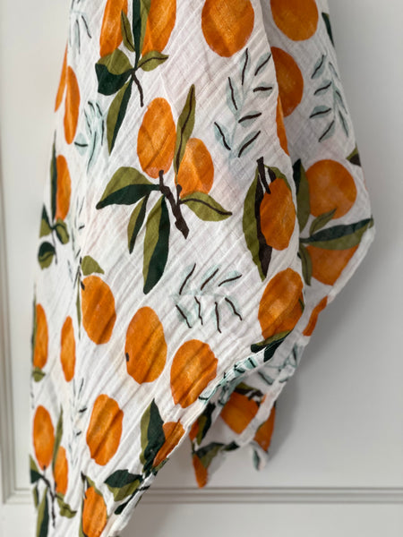 Mandarin Citrus Clementines Muslin Blanket - Vintage Baby Blanket