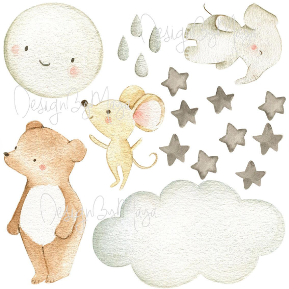 Rainbow Hot Air Balloons Set - Fabric Nursery Wall Art Decals