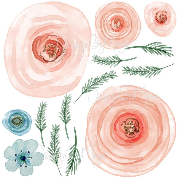 Baby Girl Pink Flowers- Fabric Nursery Wall Art Decals