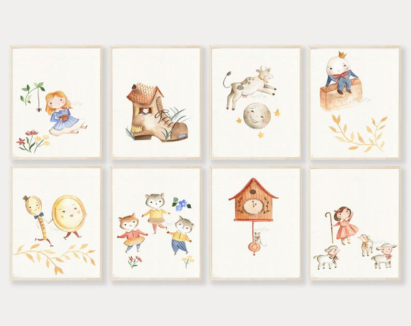 Nursery Rhyme Fairy Tales - Luster Paper Nursery Wall Art Prints