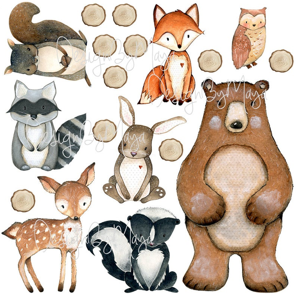 Woodland Forest Animals and Trees - Fabric Nursery Wall Art Decals