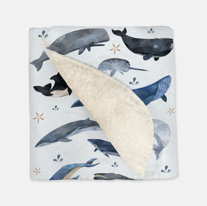 Baby Ocean Whales - Vintage Baby Blanket