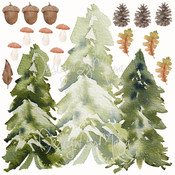 Woodland Pine Trees - Fabric Nursery Wall Art Decals