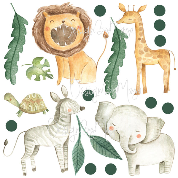 Safari Animals, Jungle Creatures - Fabric Nursery Wall Art Decals