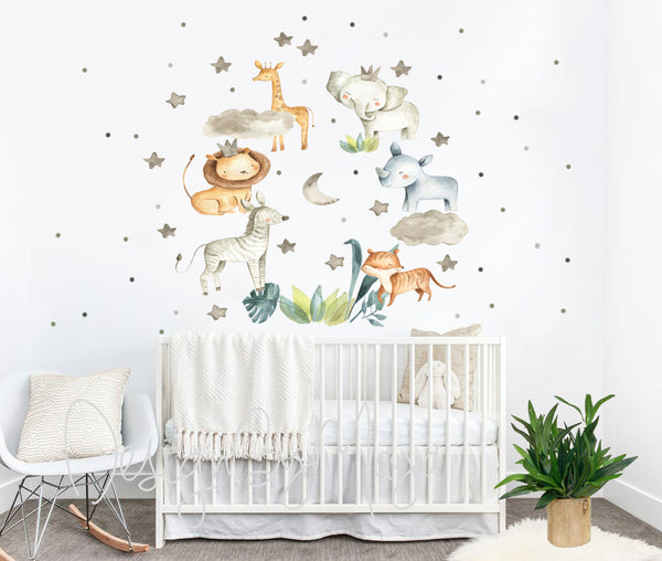 Safari Animals, Jungle Creatures - Fabric Nursery Wall Art Decals